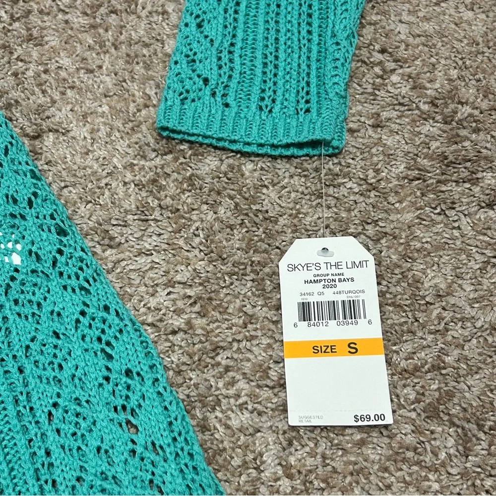 Skye’s The Limit Teal Cardigan Open Front Crochet